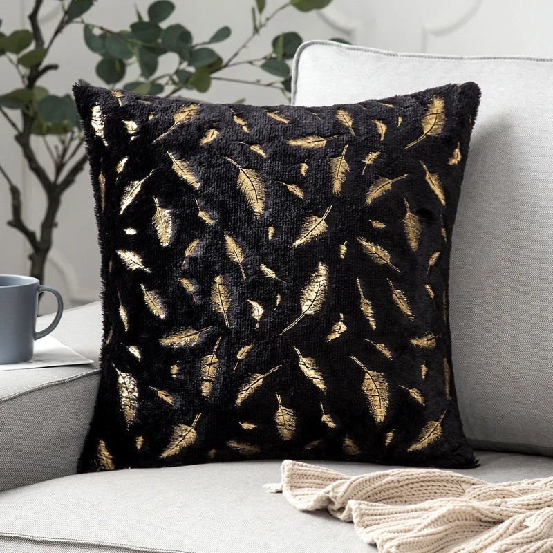 Afralia™ Bronzed Feather Style Plush Pillowcase - Festive Home Decor