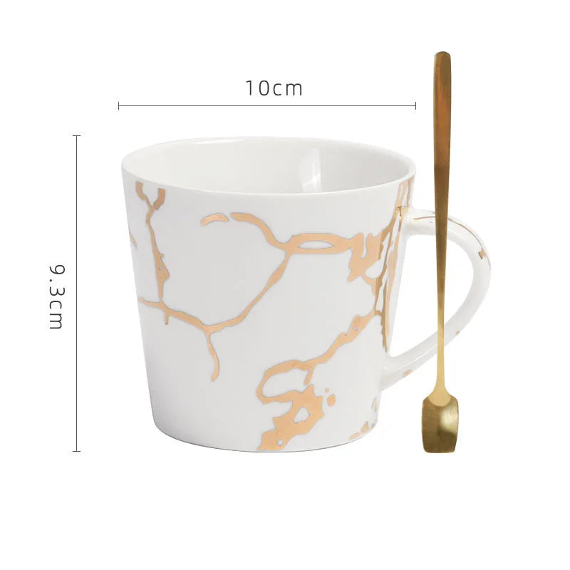 Afralia™ Gilded Marble Texture Ceramic Cup & Saucer Set for Dining Table Tea & Coffee