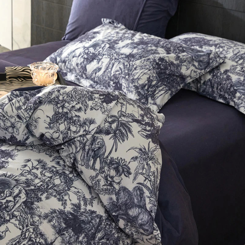 Afralia™ Forest Plant Ink Print Bedding Set, Soft Warm Duvet Cover Set