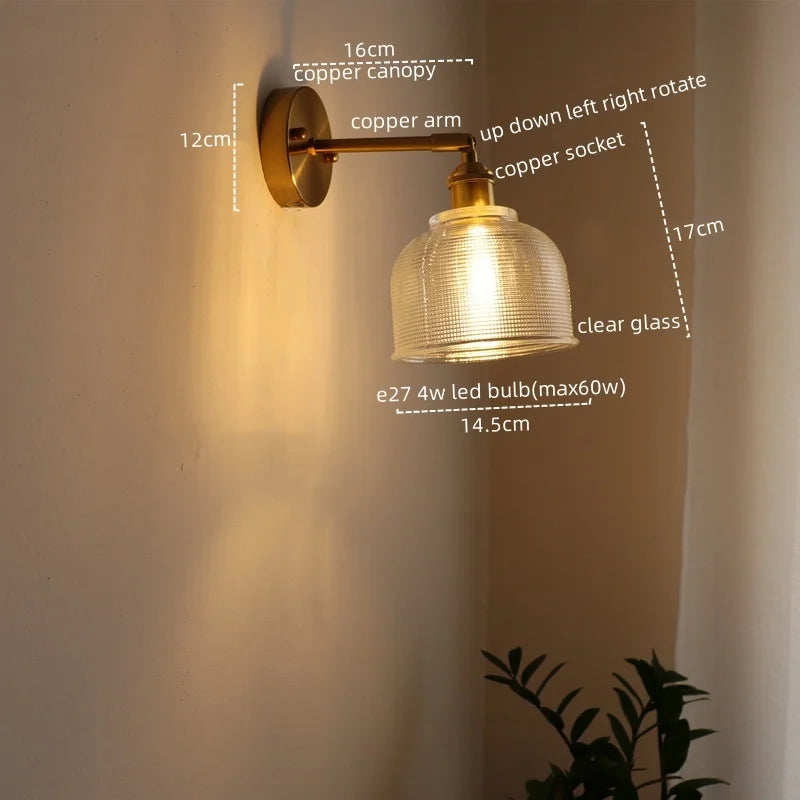 Afralia™ Glass Sconce LED Wall Lamp, Copper Nordic Bedroom Light Fixtures