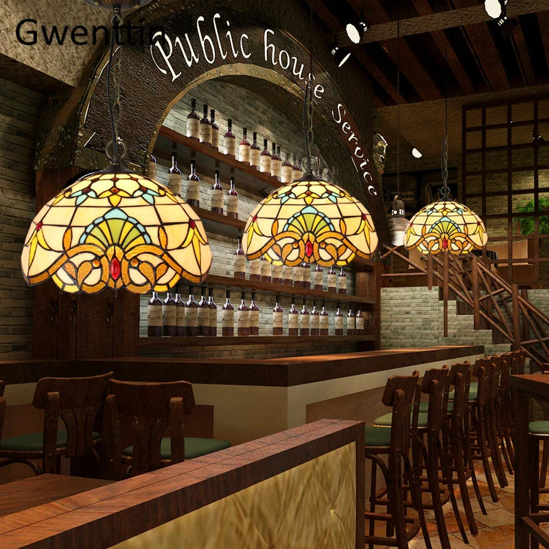 Afralia™ Stained Glass Pendant Lights: Baroque Style LED Kitchen Lighting Fixtures