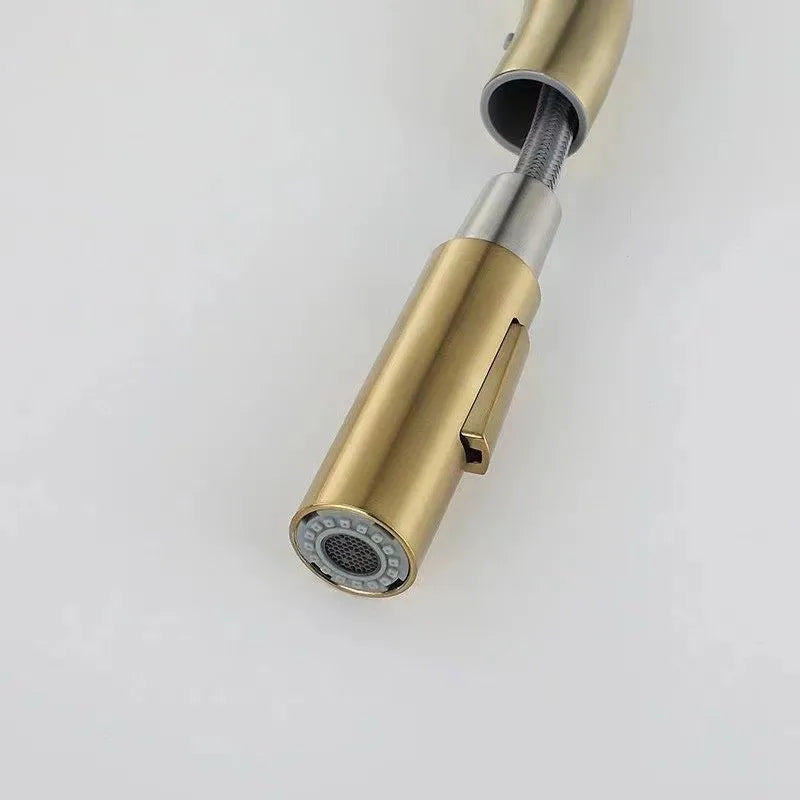 Afralia™ Brushed Gold Pull Out Kitchen Faucet Luxury Black Sink Tap Kitchen Mixer