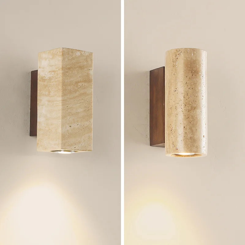 Afralia™ Natural Stone Cylinder Wall Lamp Cream LED Sconce Nordic Home Decor