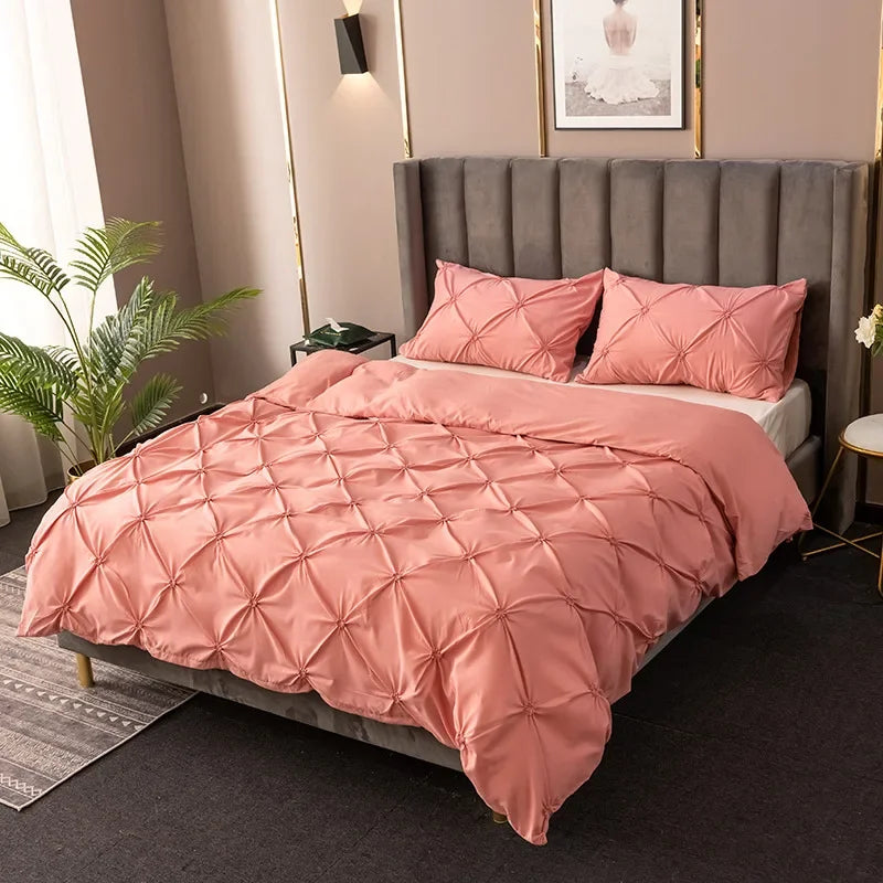 Afralia™ 3D Pinch Pleated Duvet Cover Set - Solid Color Single Double Bedding - Soft Comforter Cover