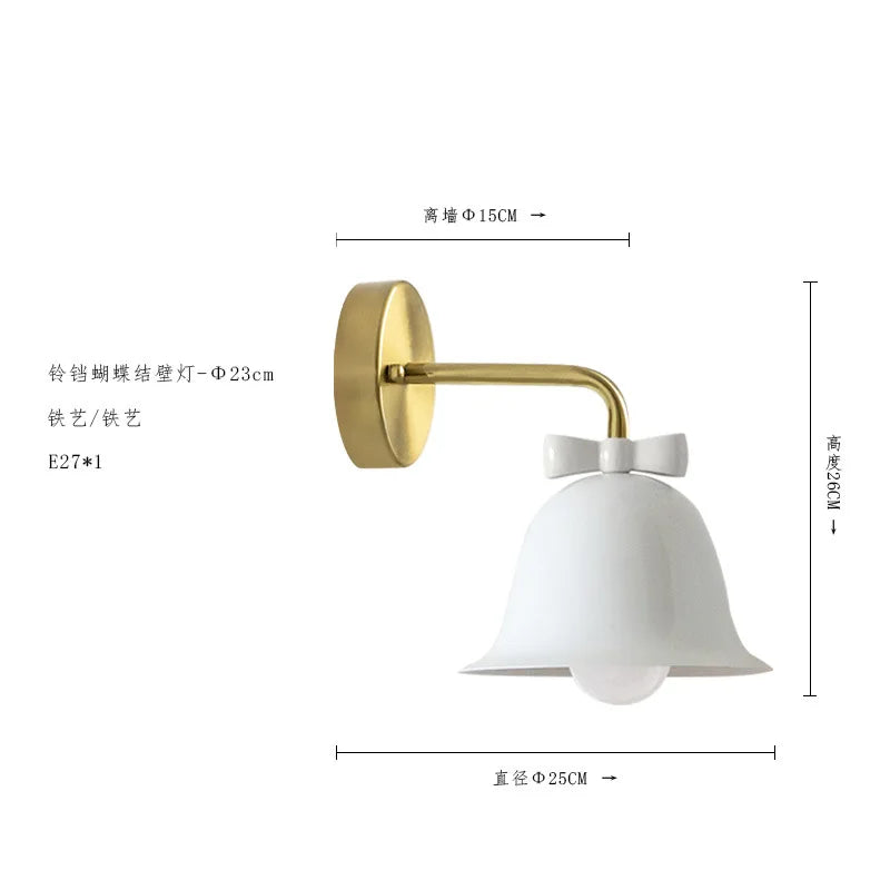 Afralia™ Bowknot Bell Wall Lamp E27 LED Glass Bedroom Kitchen Island Kids/Princess Room