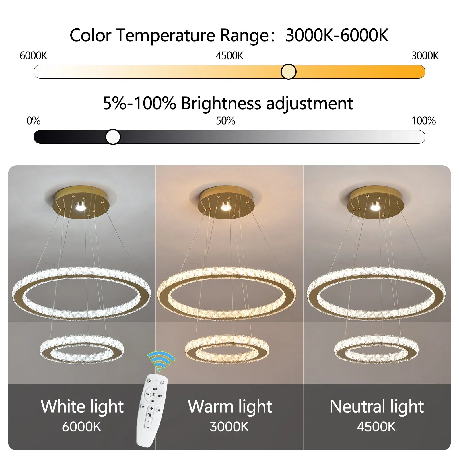 Afralia™ Luxury Crystal Dimmable Chandelier Pendant Light for Living Dining Room