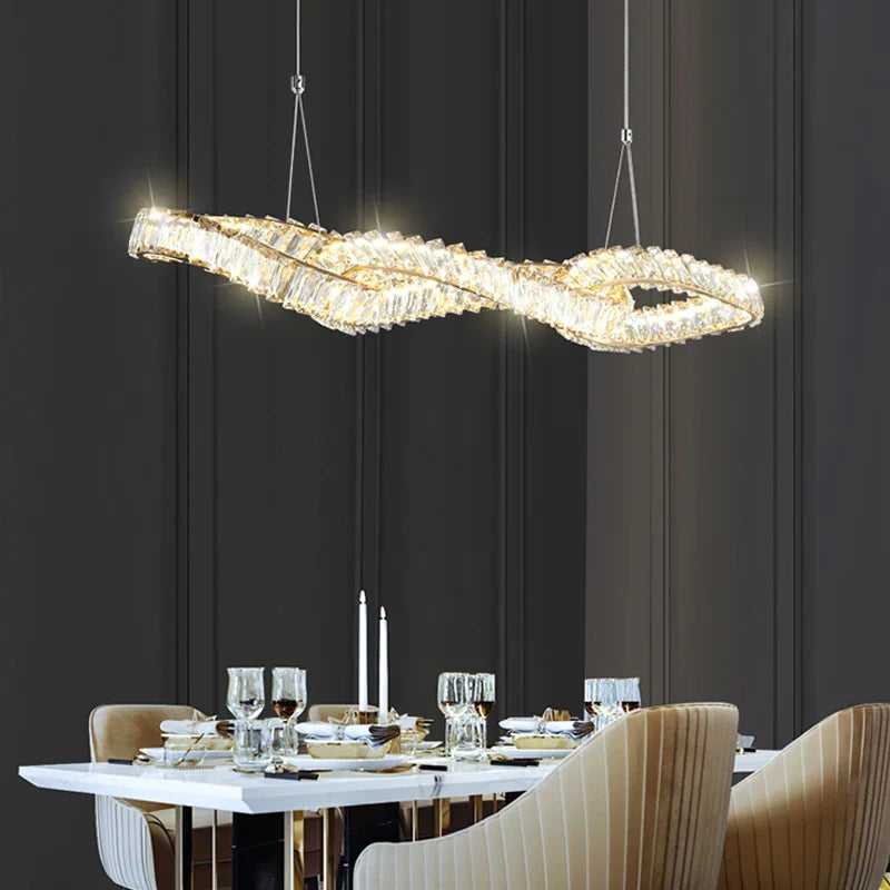 Afralia™ Double Wave Crystal Chandelier - Modern LED Dining Room Lighting