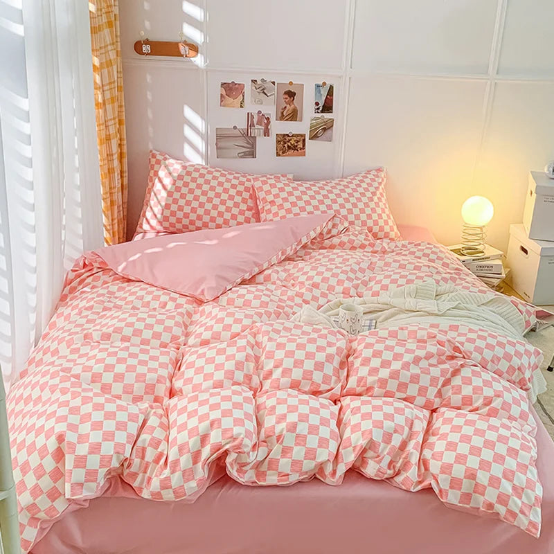 Afralia™ Nordic Checkerboard Pattern Washed Cotton Bedding Set for All-Season Comfort