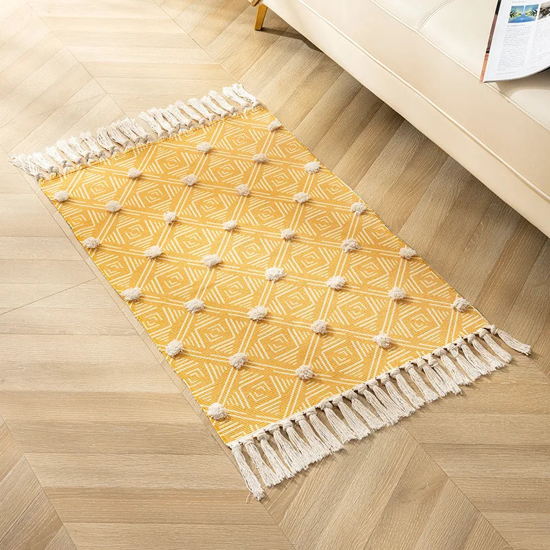 Afralia™ Handmade Nordic 3D Tassel Floor Mat - Yellow 60*90cm