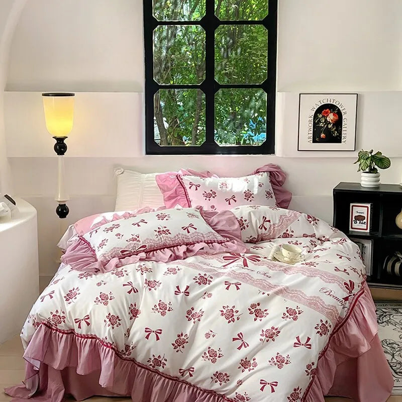 Afralia™ Lace Printed Duvet Cover Set - Elegant, Cozy Bedding for Single & Double Beds