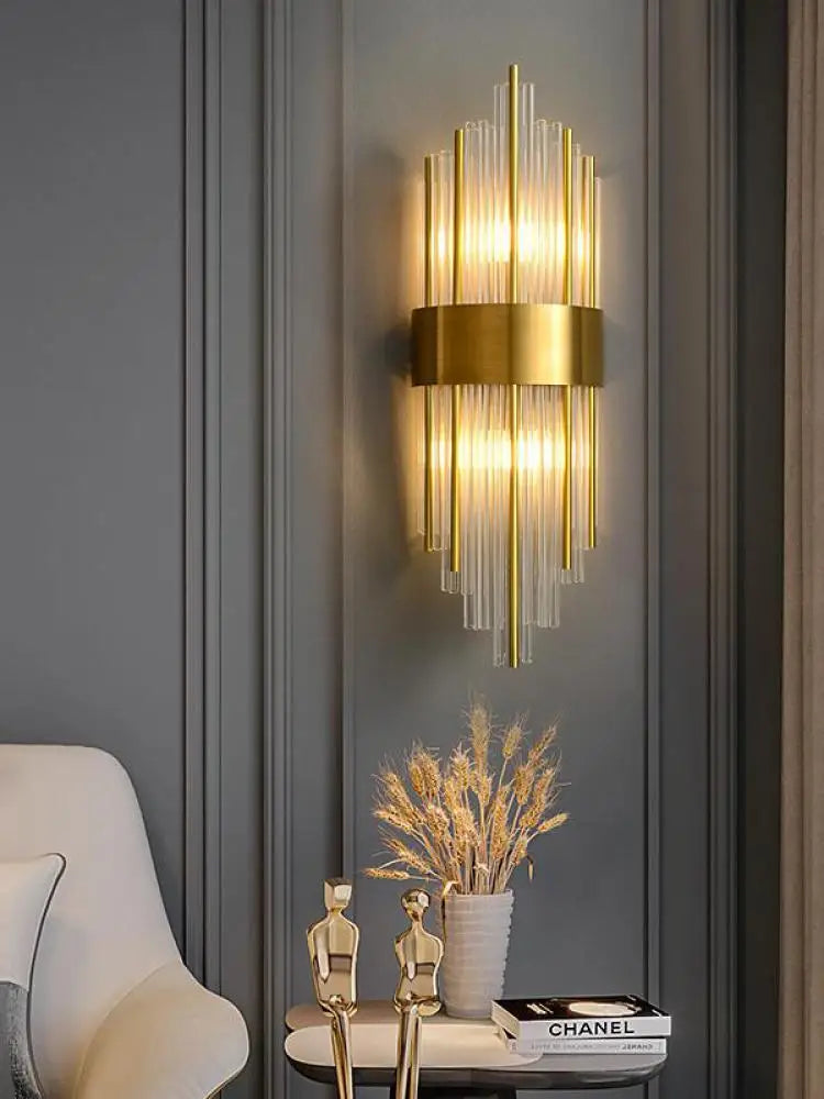 Afralia™ Art Deco Stainless Steel Crystal LED Wall Sconce Black Gold Bedroom Corridor