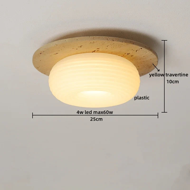 Afralia™ Natural Yellow Travertine Edison LED Ceiling Lights with Wood Canopy