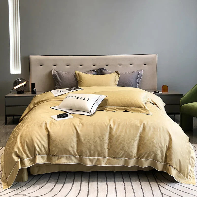 Afralia™ Jacquard Satin & Egyptian Cotton Patchwork Bedding Set - 4pcs