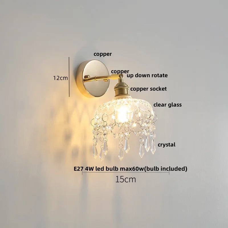 Afralia™ Rotatable LED Wall Sconce Clear Glass Reading Lamp with Pull Chain Switch
