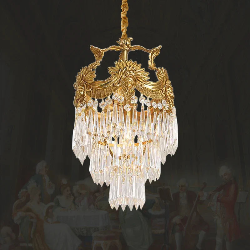 Afralia™ Luxury Brass Chandelier with Crystals for Restaurant, Bedroom, and Foyer