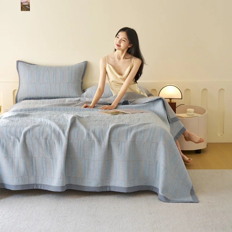 Afralia™ Cotton Three-Layer Towel Blanket with Pillow - Summer Cool Quilt