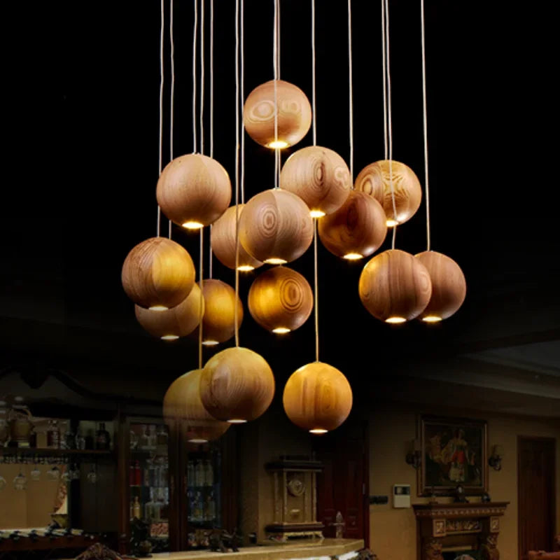 Afralia™ Wood Pendant Light: Creative Art Ball Design for Kitchen, Restaurant, and Bar.
