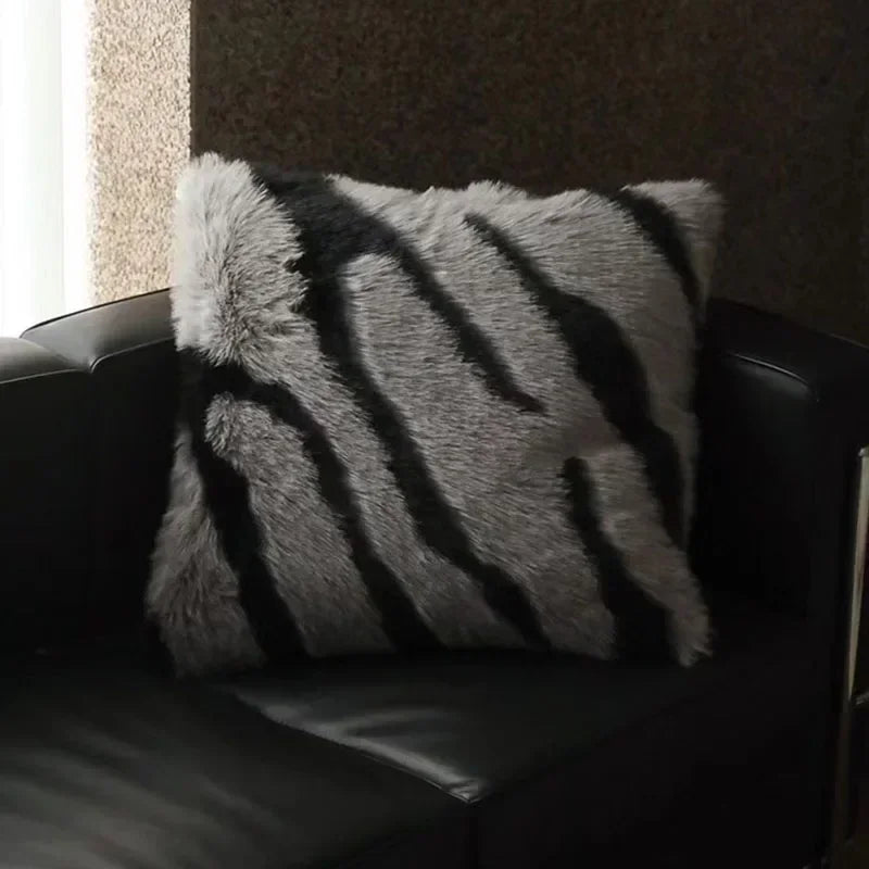 Afralia™ Luxe Faux Fox Fur Throw Pillows for Home Decor - Plush, Soft, Cozy Sofa Cushion