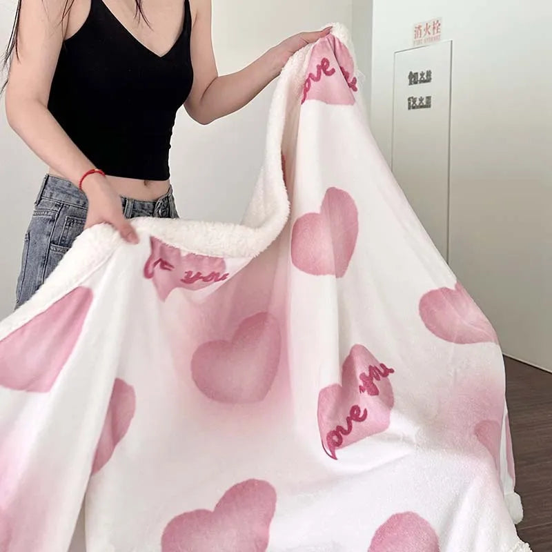 Afralia™ Cartoon Lamb Wool Blanket - Thick, Printed Coral Fleece Sofa Cover