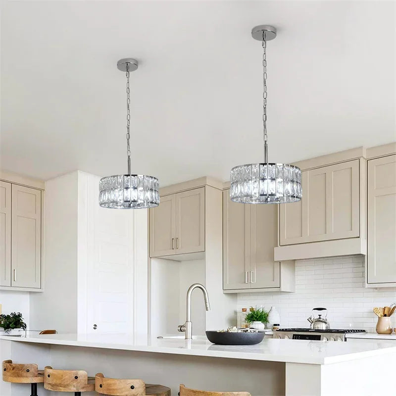 Afralia™ Modern LED Crystal Chandelier Adjustable Pendant Light for Kitchen Island Dining Room
