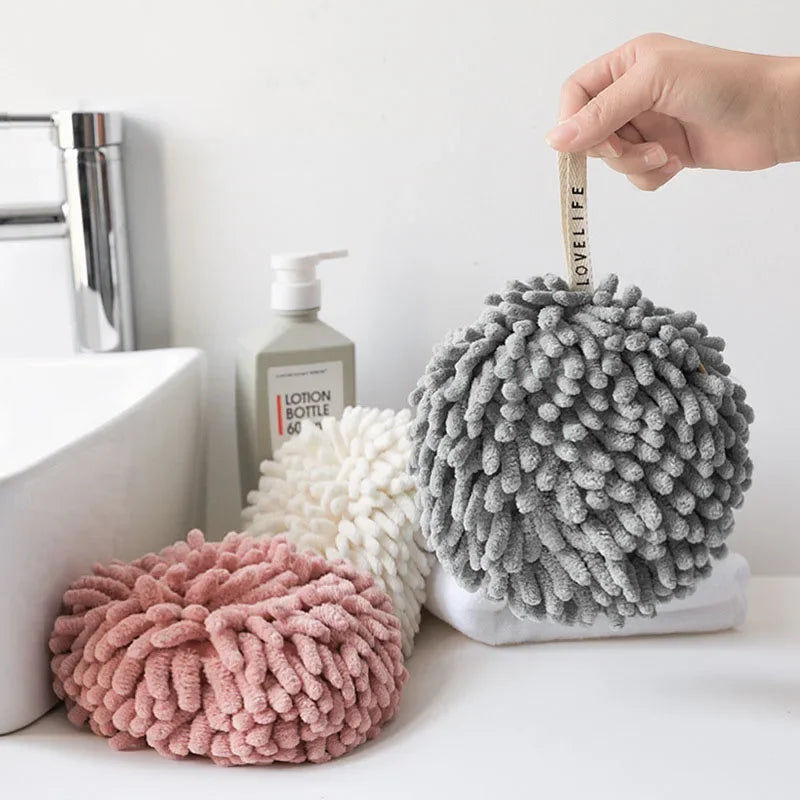 Afralia™ Chenille Microfiber Hand Towel Sponge Ball - Soft, Absorbent, Quick-Dry Kitchen Bathroom Towel