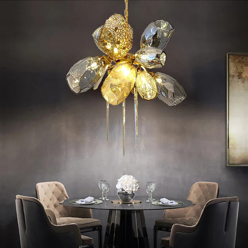Afralia™ Gold Glass Chandelier: Modern Artistic Personality, High-End Lighting for Living & Dining Room