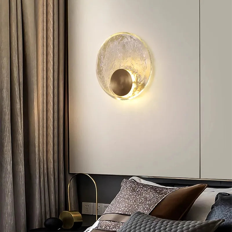 Afralia™ Circle Glass Wall Light: Nordic Crystal Bedside Lamp for Designer House Decor