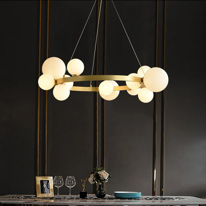 Afralia™ Modern Gold Black Ring Pendant Lights Foyer Restaurant Hanging Lamp Glass G9 Bulb