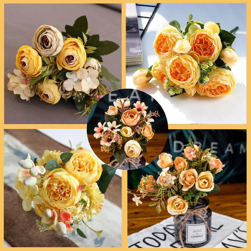 Afralia™ Yellow Peony Tea Rose Silk Flowers for Home Garden Wedding Decor