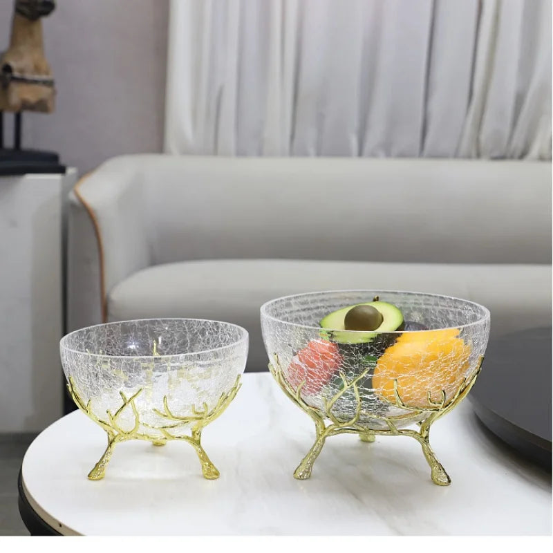 Afralia™ Golden Branch Glass Fruit Plate: Stylish Home Storage Container & Decor Accessory