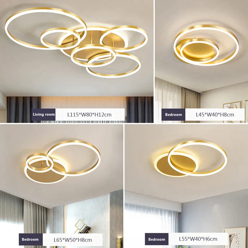 Afralia™ Luxury LED Ceiling Light for Home Decor - Dimmable Gold Chandelier