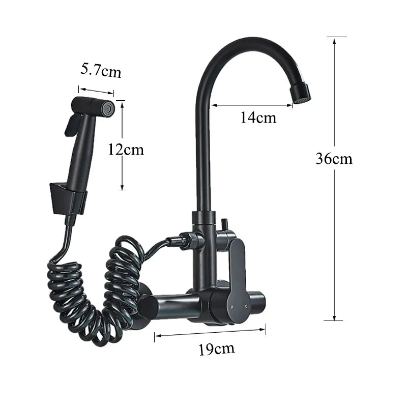 Afralia™ Matte Black Wall Mounted Kitchen Faucet Stainless Steel 304 Bathroom Sink Tap
