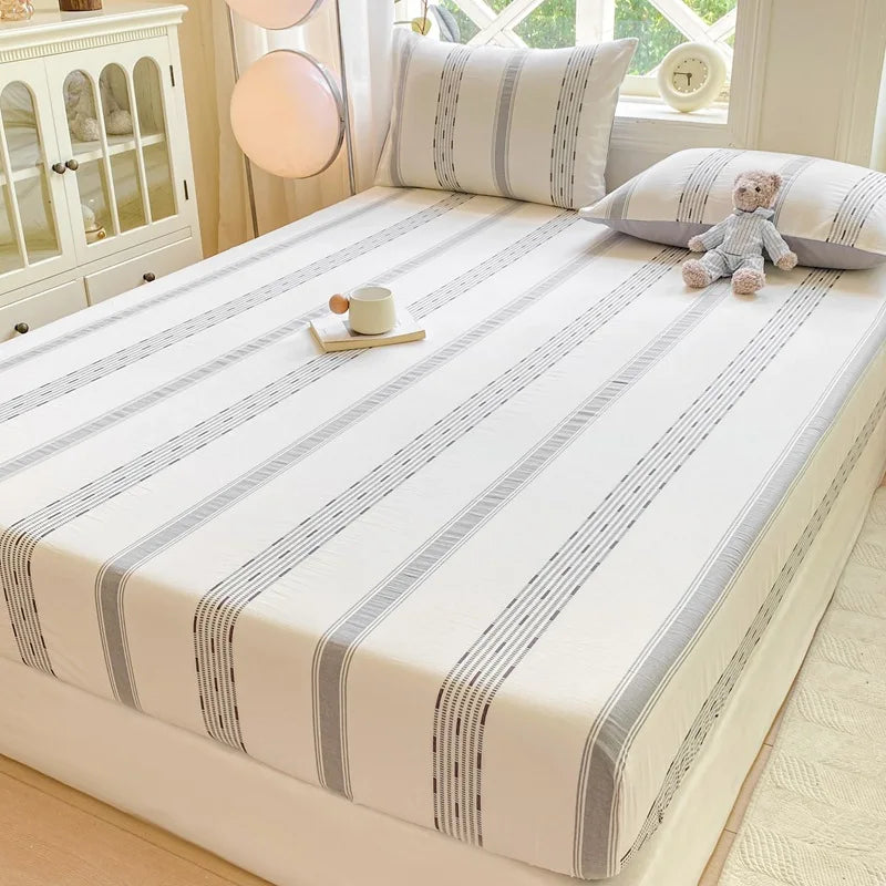 Afralia™ Cotton Jacquard Fitted Sheet Set with 2 Pillowcases, Dustproof & Anti-Slip