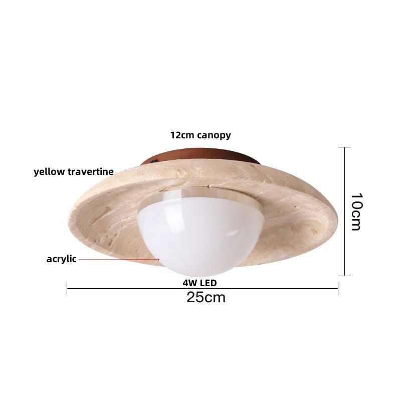 Afralia™ Acrylic LED Ceiling Lamp Yellow Travertine Wood Canopy Wabi Sabi Style