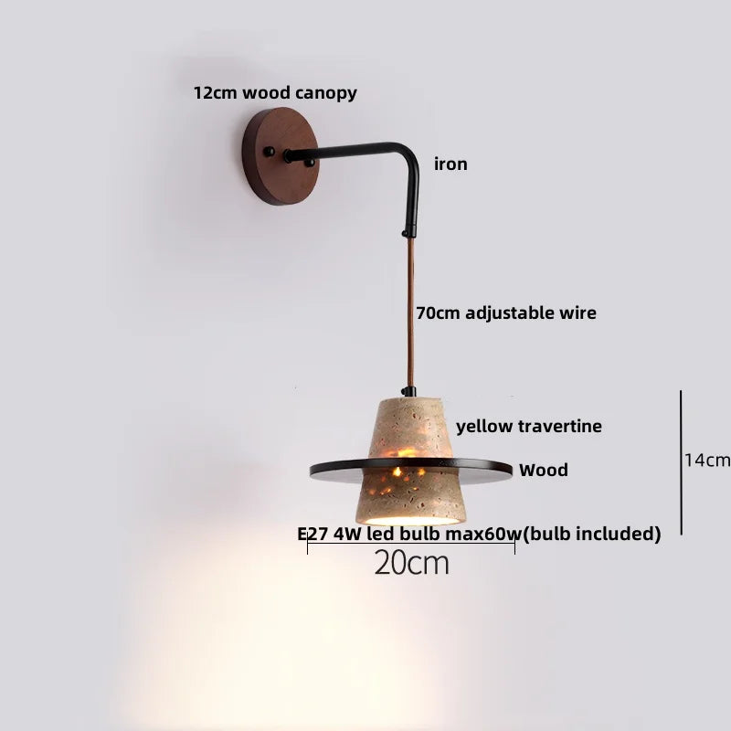 Afralia™ Yellow Travertine LED Wall Lamp with Pull Chain Switch, Nordic Modern Design