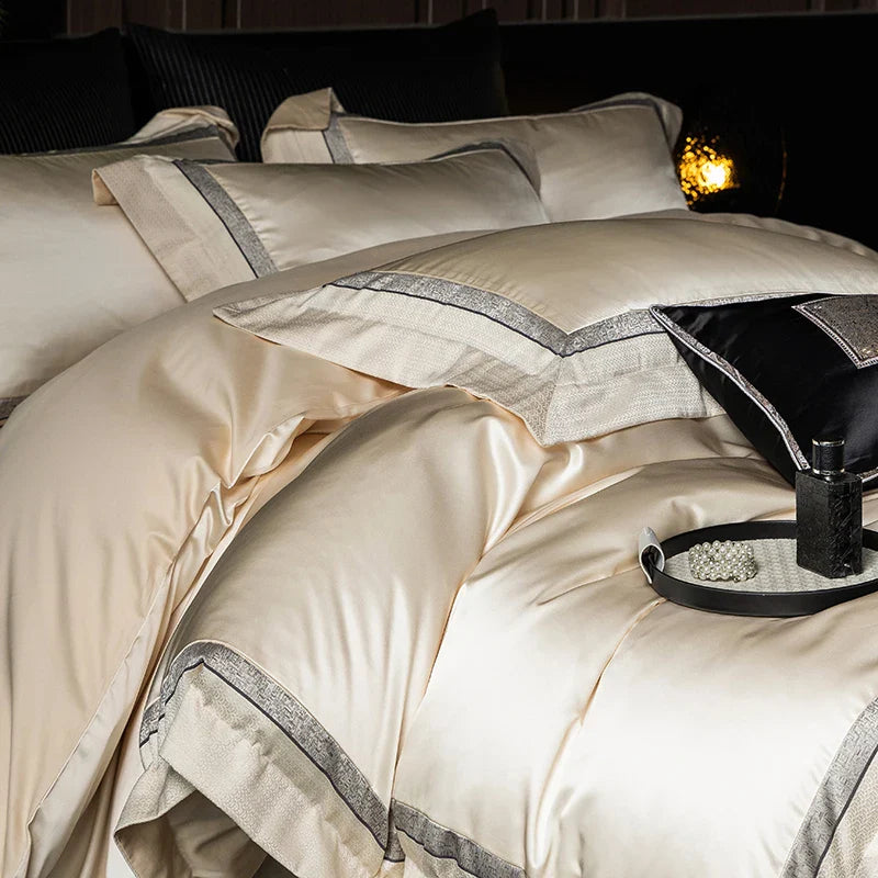Afralia™ Luxe Champagne Bedding Set in Silky Egyptian Cotton - Queen King Sizes