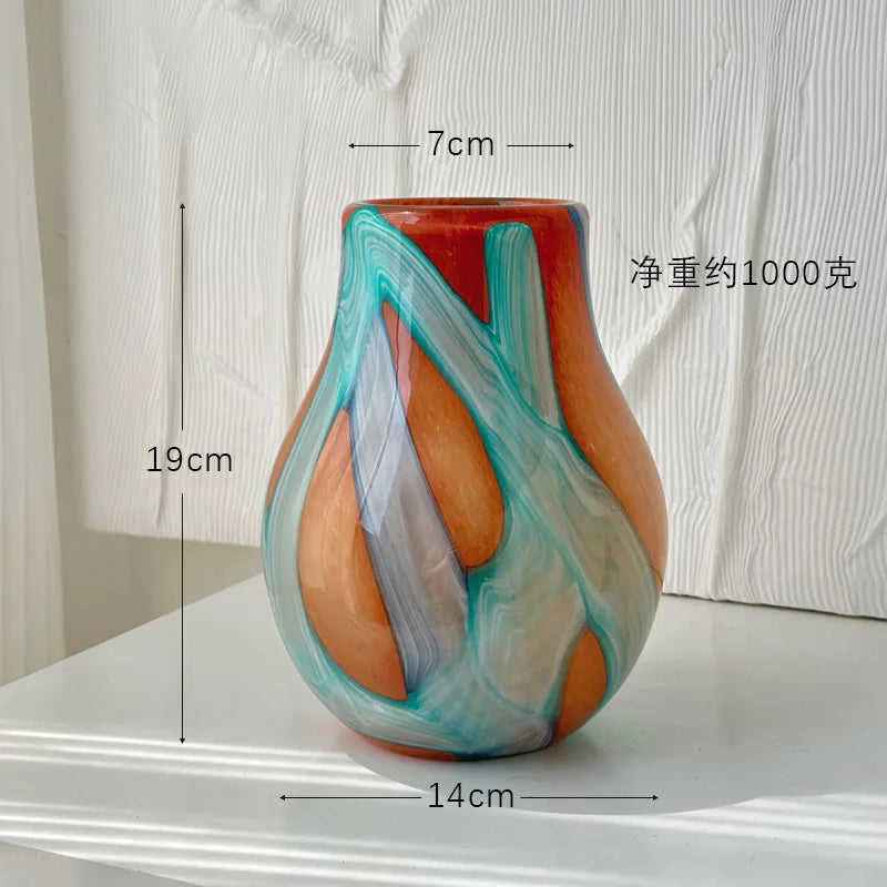 Afralia™ Irregular Geometric Graffiti Glass Vase for Floral Arrangement and Home Decoration
