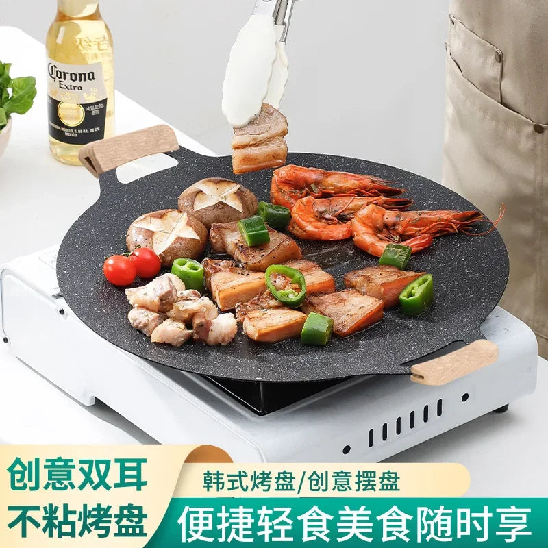 Afralia™ Korean Style Octagon BBQ Plate Non-stick Grill Pot Frying Pan Kitchen Accessories