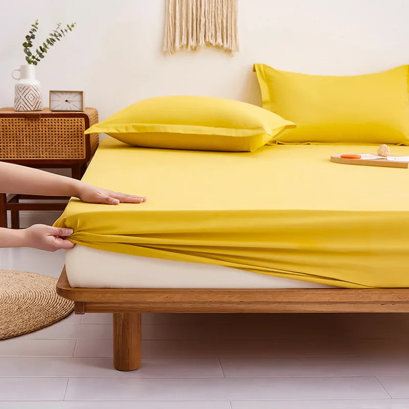 Afralia™ Cotton Fitted Sheet Set Cozy Bedsheet Pillowcases King Twin Queen Full Size