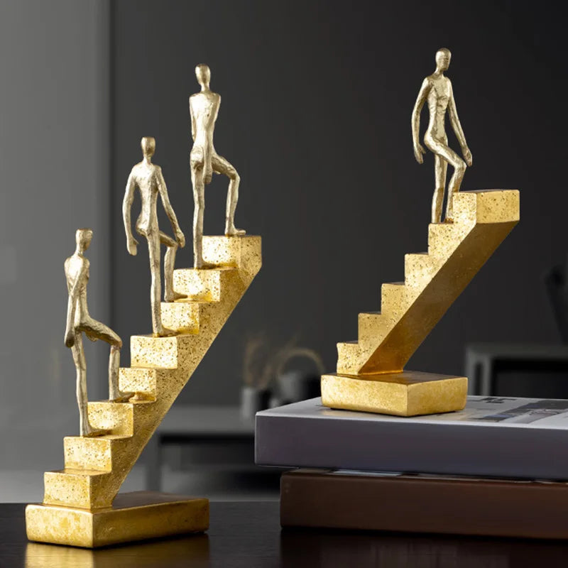 Afralia™ Golden Man Abstract Resin Figure Sculpture Staircase Decor