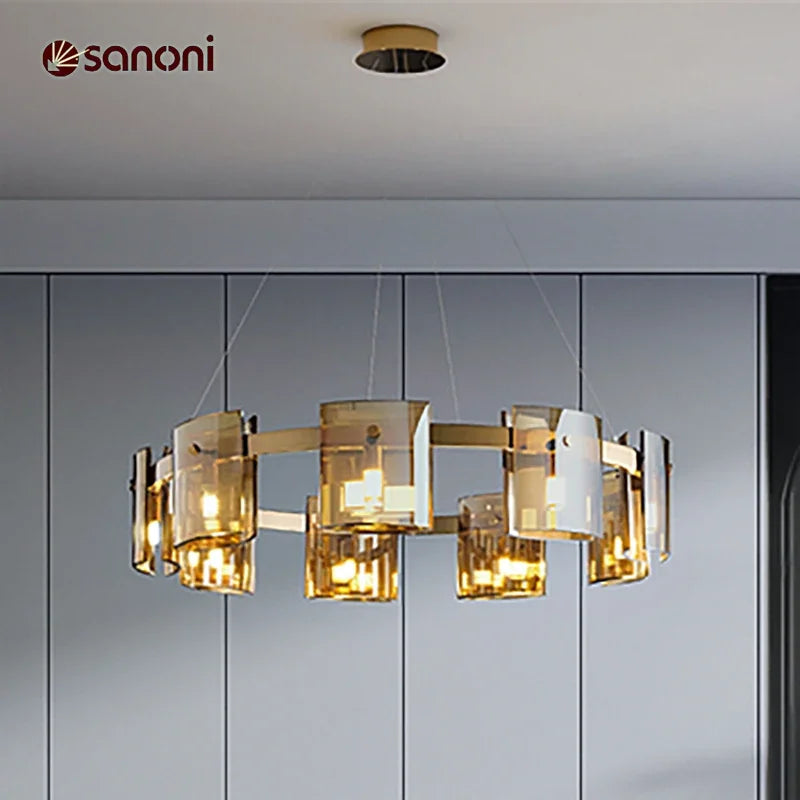 Afralia™ Modern Amber Glass Chandelier Pendant Light