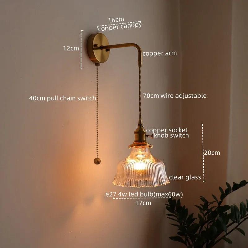 Afralia™ LED Wall Lamp Glass Copper Arandelas Para Parede Retro Style for Living Room