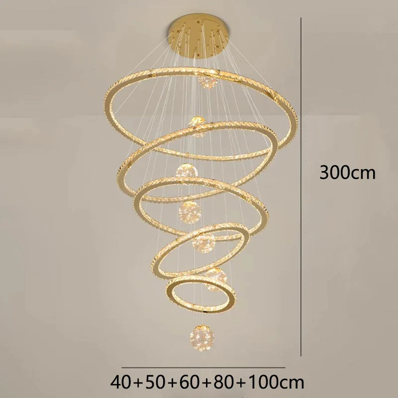 Afralia™ Crystal Chandelier Stair Pendant Lamp Living Room Interior Lighting