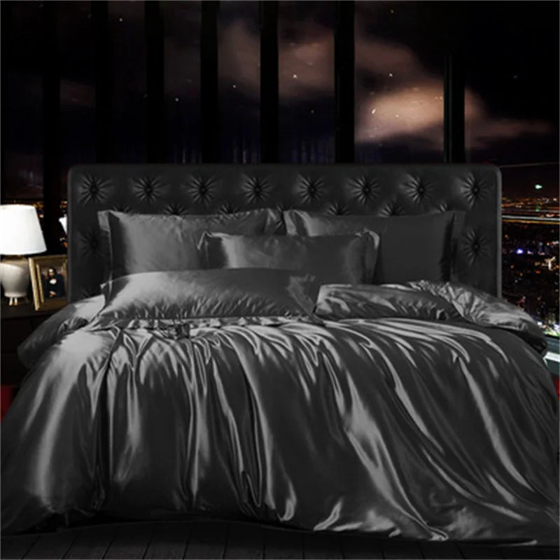 Afralia™ Mulberry Silk-blend Satin Duvet Cover Set for King & Queen Beds