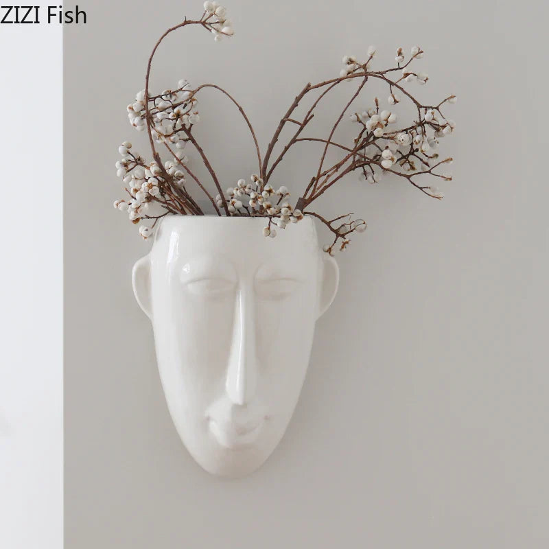 Afralia™ Abstract Human Face Ceramic Vase Plant Pot Room Decoration