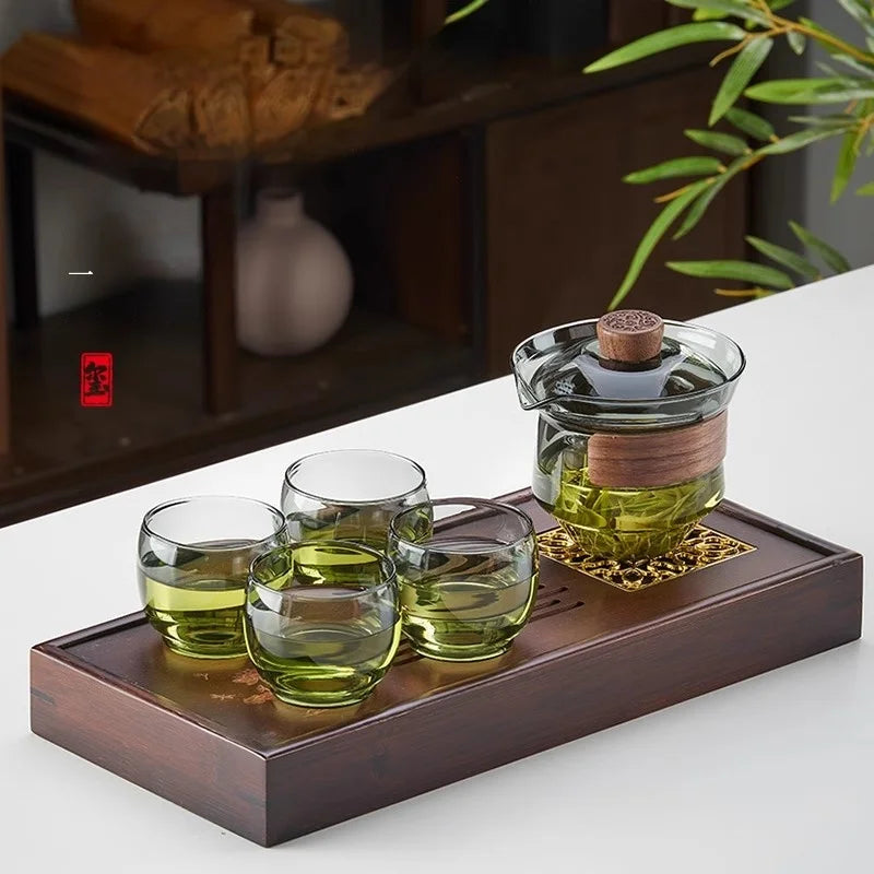Afralia™ Glass Gaiwan Cup Set with Wood Ring, 240ml Tea Separation & Filter, Anti-Scalding