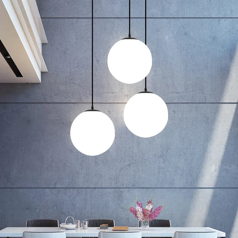 Afralia™ Nordic Glass Ball Pendant Light Modern White Restaurant Hanging Lamps Bedroom LED