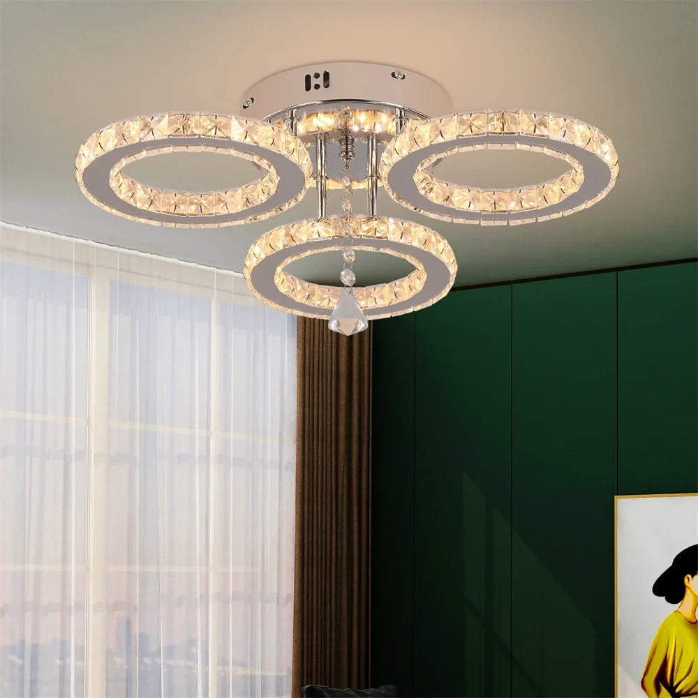 Afralia™ Crystal Flush Mount Chandelier: App Dimmable Rings Shape Ceiling Light