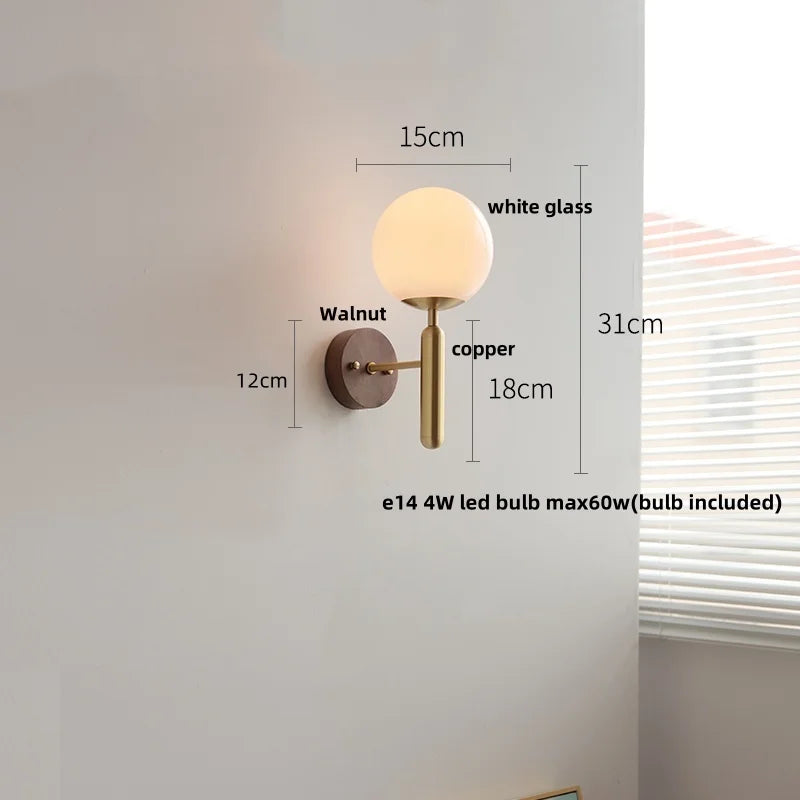 Afralia™ White Glass LED Wall Sconce with Pull Chain Switch, Modern Copper Base Mirror Light
