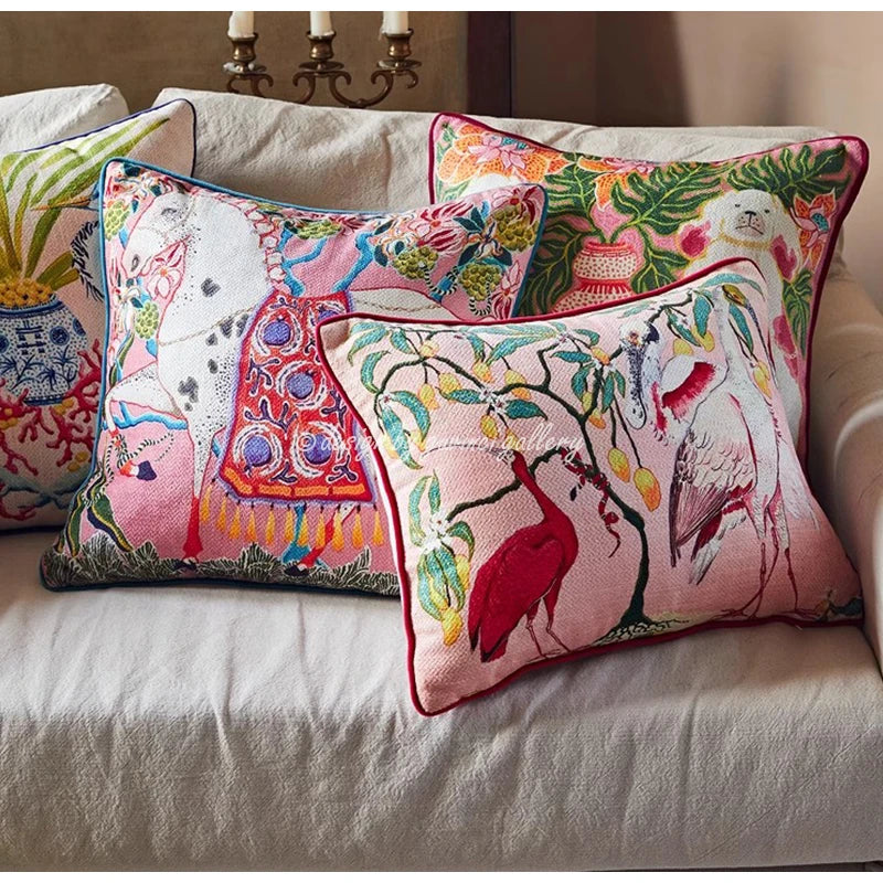 Afralia™ Pink Lion Dog Chinoiserie Style Decorative Cushion Cover